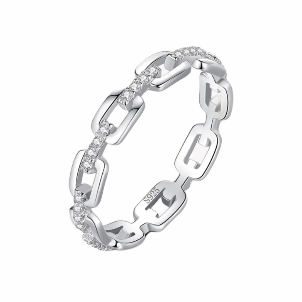925 Sterling Silver & Cubic Zirconia Chain Link Ring